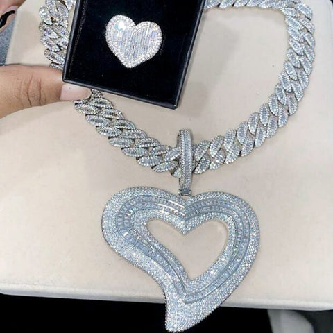 Iced Out Hollow Heart Necklace