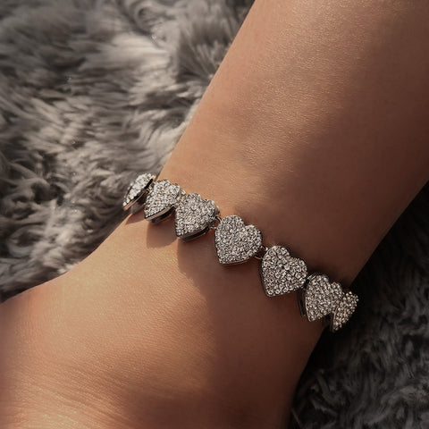 Rhinestone Heart Anklet