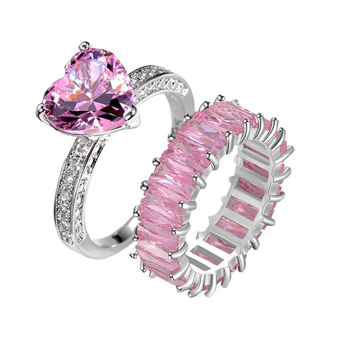 Pink Crystal Heart Bagutte Ring