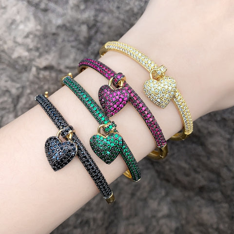 Coloured Crystal Heart Bangle