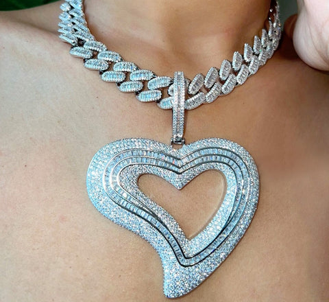 Iced Out Hollow Heart Necklace