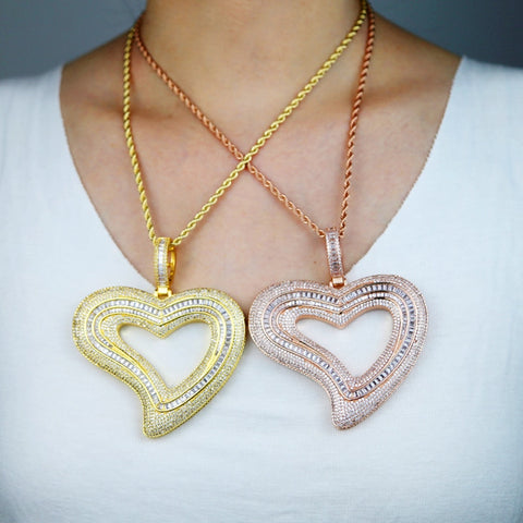 Iced Out Hollow Heart Necklace