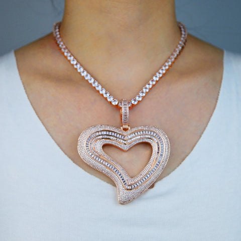 Iced Out Hollow Heart Necklace